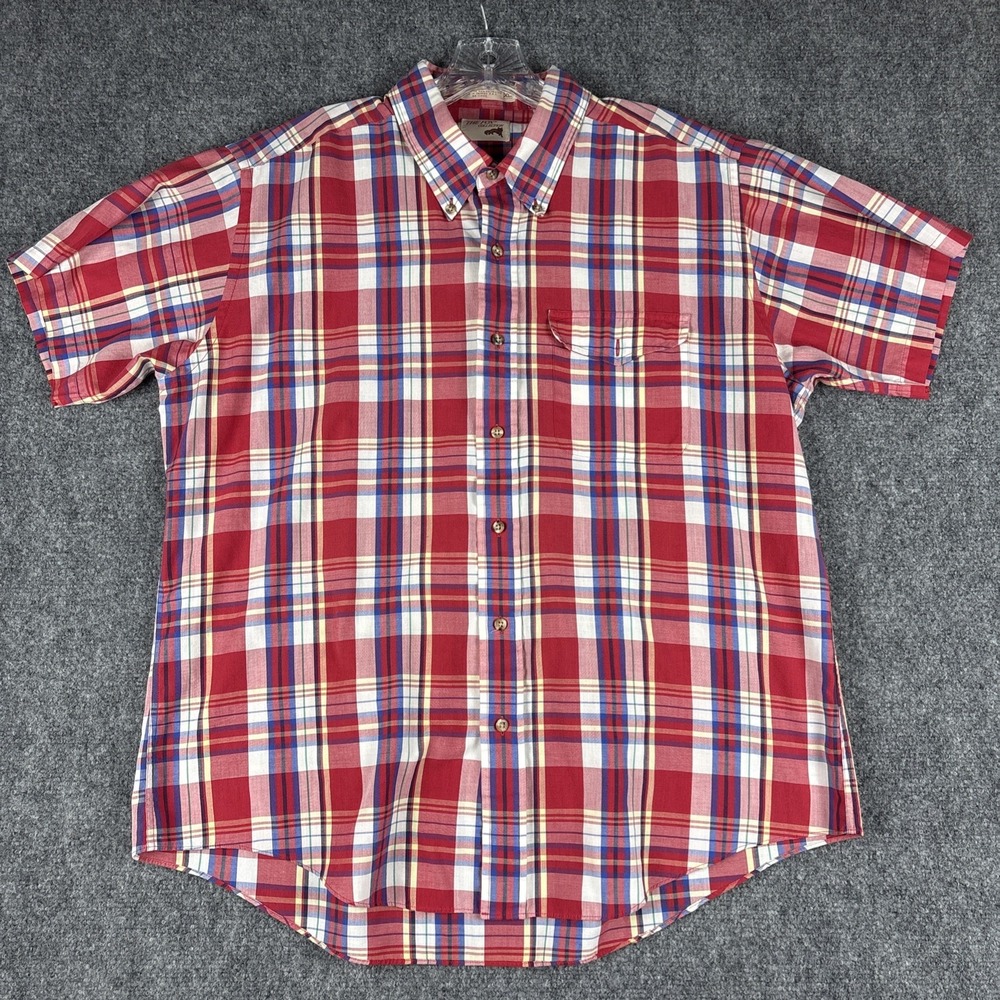 Vtg 80s JCPenney The Fox Collection Red Plaid Short Sleeve Button Down Shirt XL
